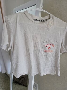 Volcom White Short-Sleeve Pocket Tee with Red Logo